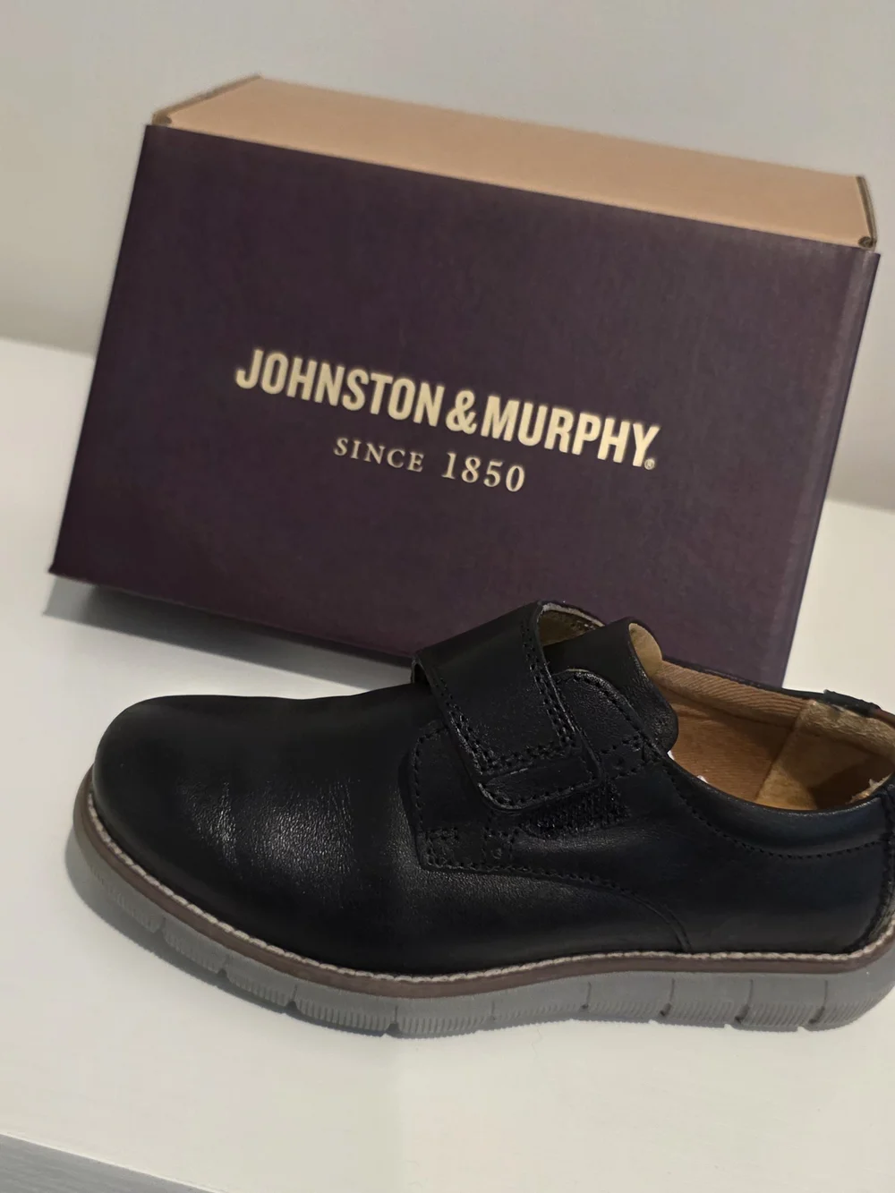LJohnston & Murphy Boy's Black Leather Slip-On Loafers